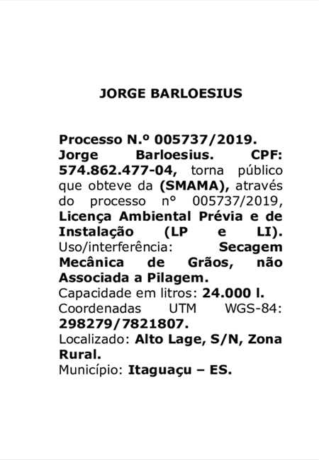 Licença Ambiental Obtida  - JORGE BARLOESIUS